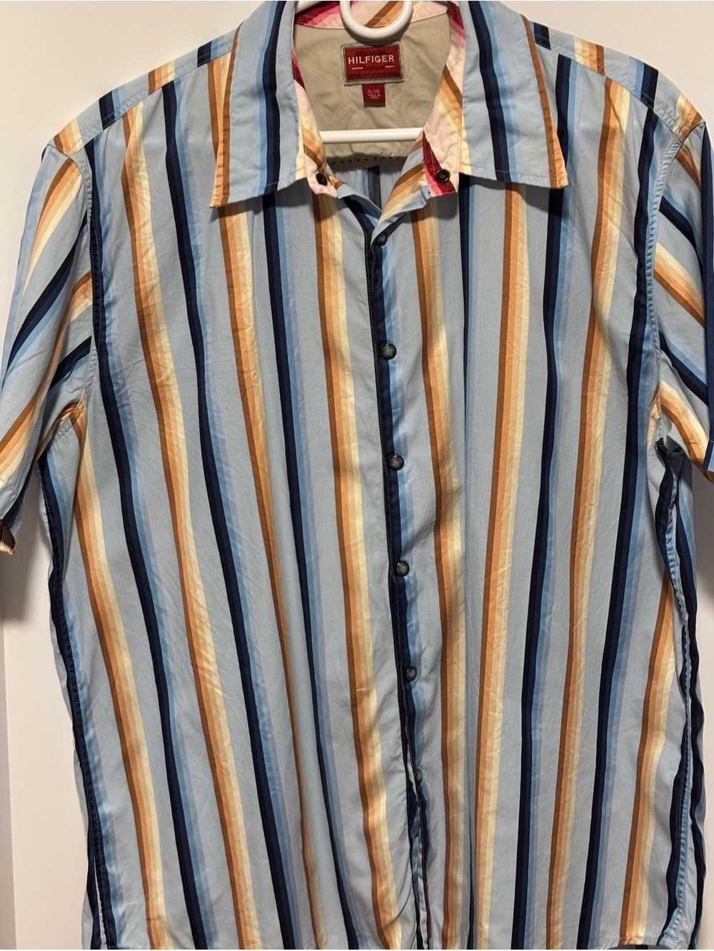 Tommy Hilfiger Blue, Navy & Tan Vertical Stripe Button-Down Shirt